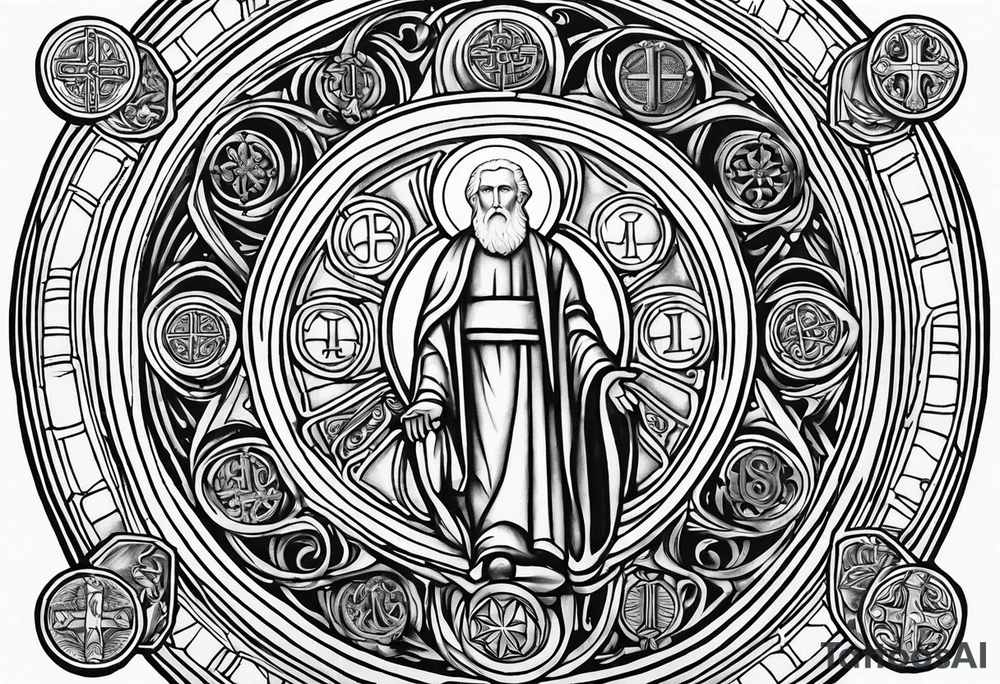 Make a St. Benedict medal tattoo design for the left side of my stomach tattoo idea