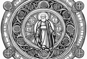 Make a St. Benedict medal tattoo design for the left side of my stomach tattoo idea