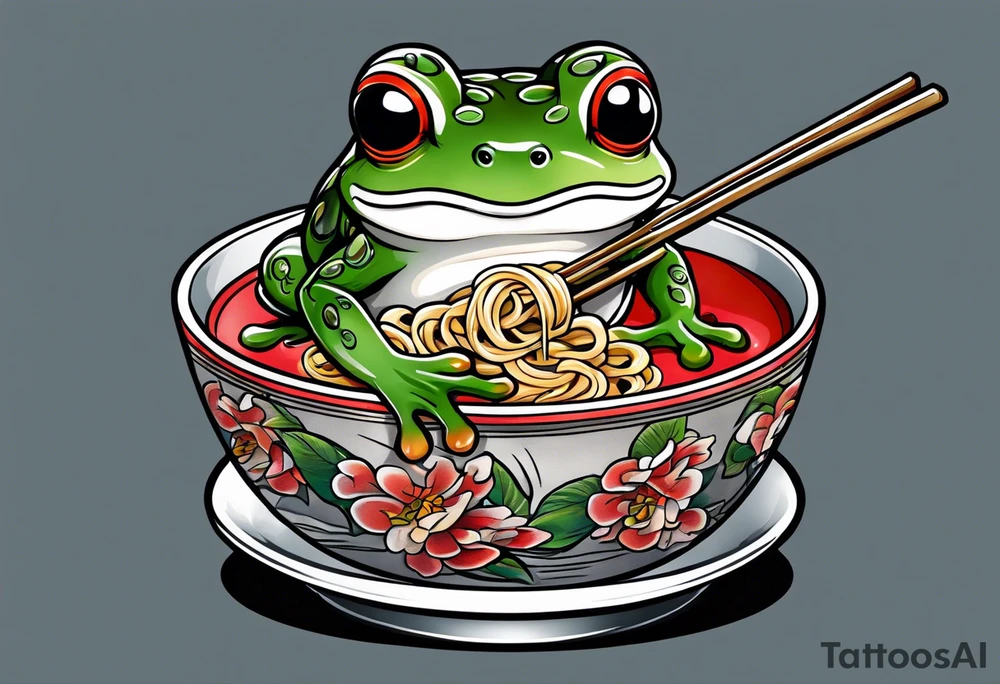 Ninja frog eating a ramen tattoo idea