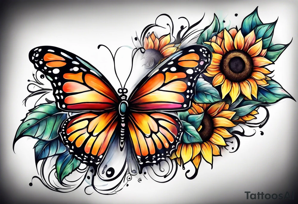 Butterfly's and sunflowers arm sleeve tattoo idea