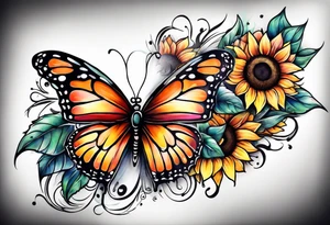Butterfly's and sunflowers arm sleeve tattoo idea