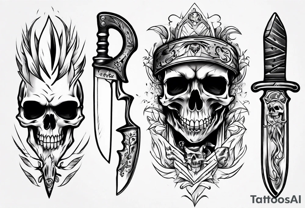 knife skull tattoo idea
