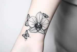 Orchid flower with two butterflies around it tattoo idea