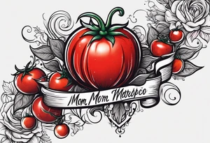 Red tomato with a mom banner around it tattoo idea