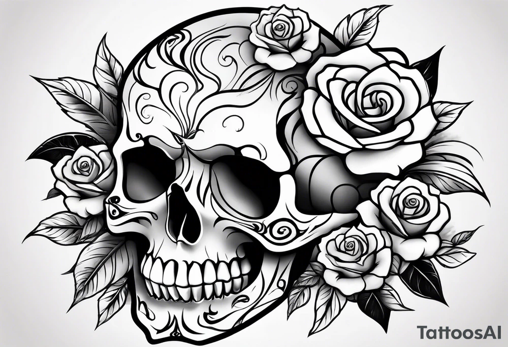 skull and roses tattoo idea