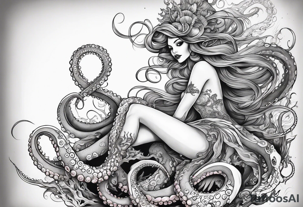 Sea witch with octopus tentacles for legs pinup style tattoo idea