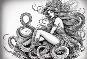 Sea witch with octopus tentacles for legs pinup style tattoo idea