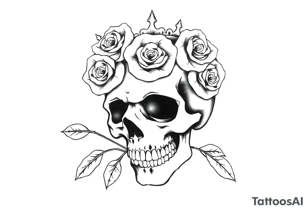 skull with crown of roses tattoo idea
