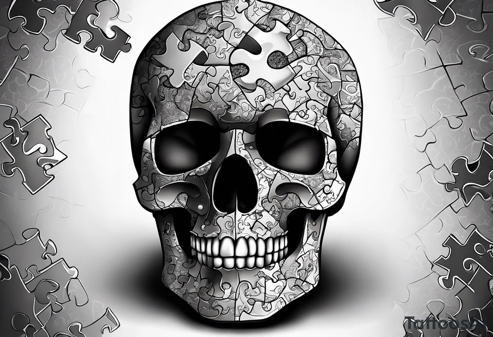 Skull with Autism Awareness Puzzle pieces. tattoo idea
