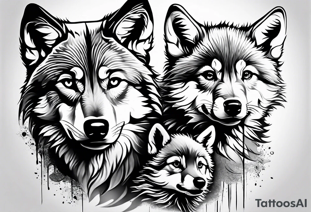 2 wolf cubs adoring and cute (one female, one male) tattoo idea