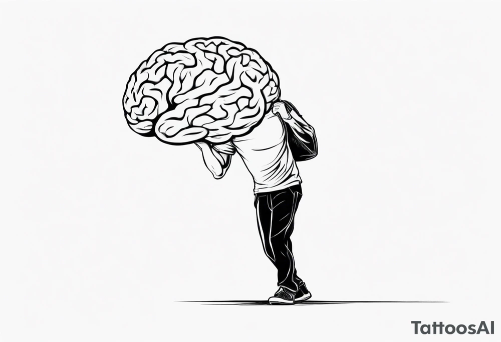 A man struggling to carry a brain tattoo idea
