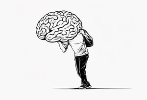 A man struggling to carry a brain tattoo idea
