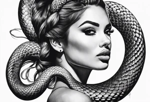 Big snake on girl head tattoo idea