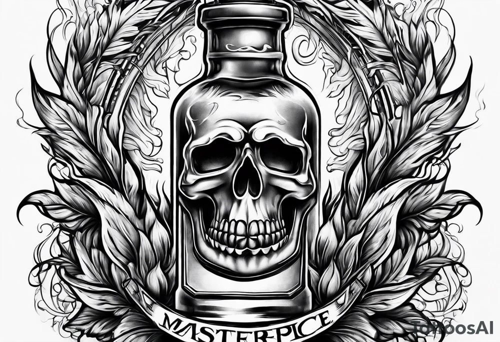 Flaming rag hanging out of whiskey bottle tattoo idea