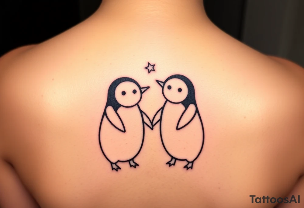 Penguin couples tatto with stars tattoo idea