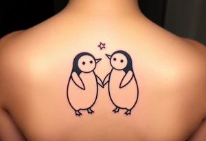 Penguin couples tatto with stars tattoo idea