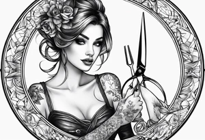 Fairy hairdresser holding scissors tattoo idea