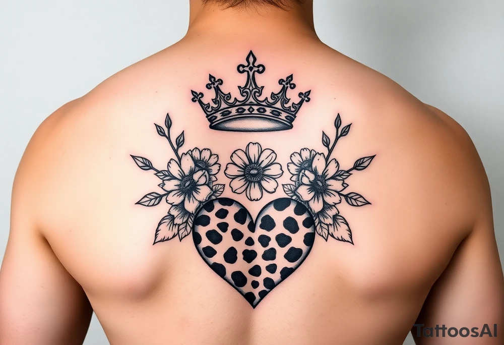 Damian, crown, flowers, cheetah print , hearts tattoo idea