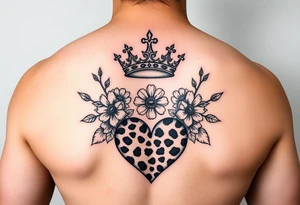 Damian, crown, flowers, cheetah print , hearts tattoo idea