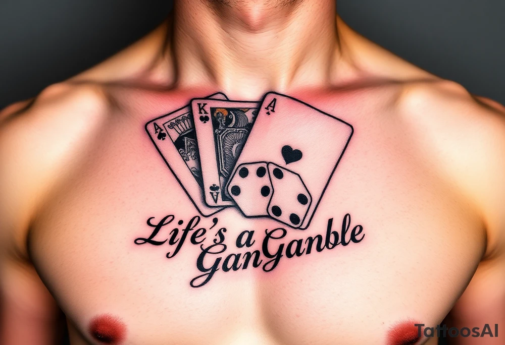 Royal flush and dice says Life's a Gamble tattoo idea