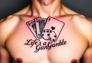 Royal flush and dice says Life's a Gamble tattoo idea