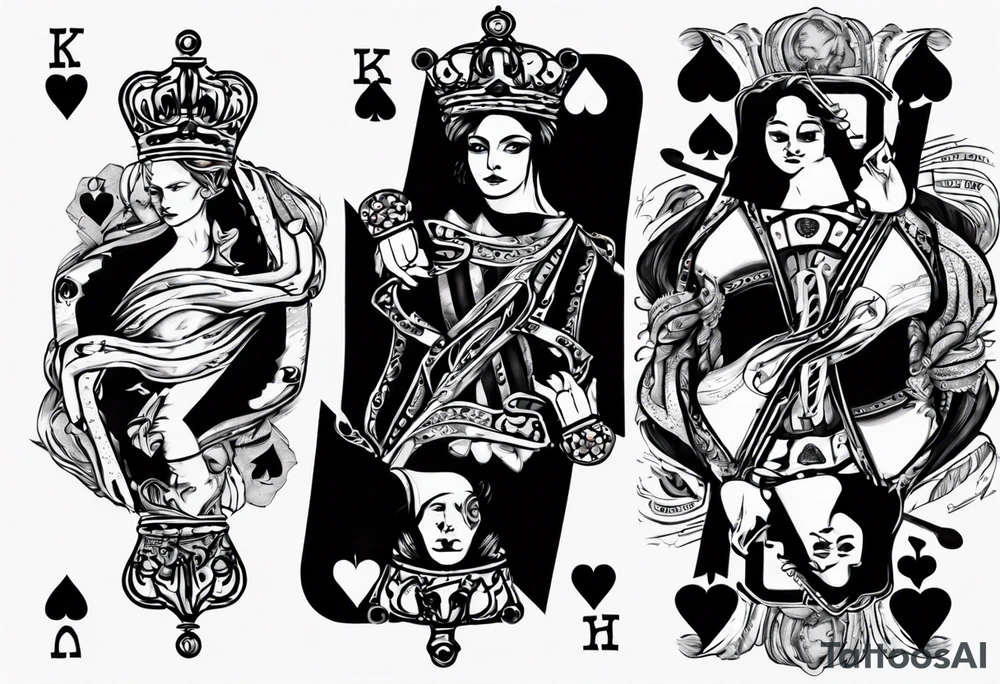 King of hearts with a queen around his arm. tattoo idea