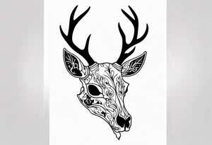 side profile of a DECAYING deer skull JUST BONE supernatural cannibal surrounded by a flames and trees tattoo idea