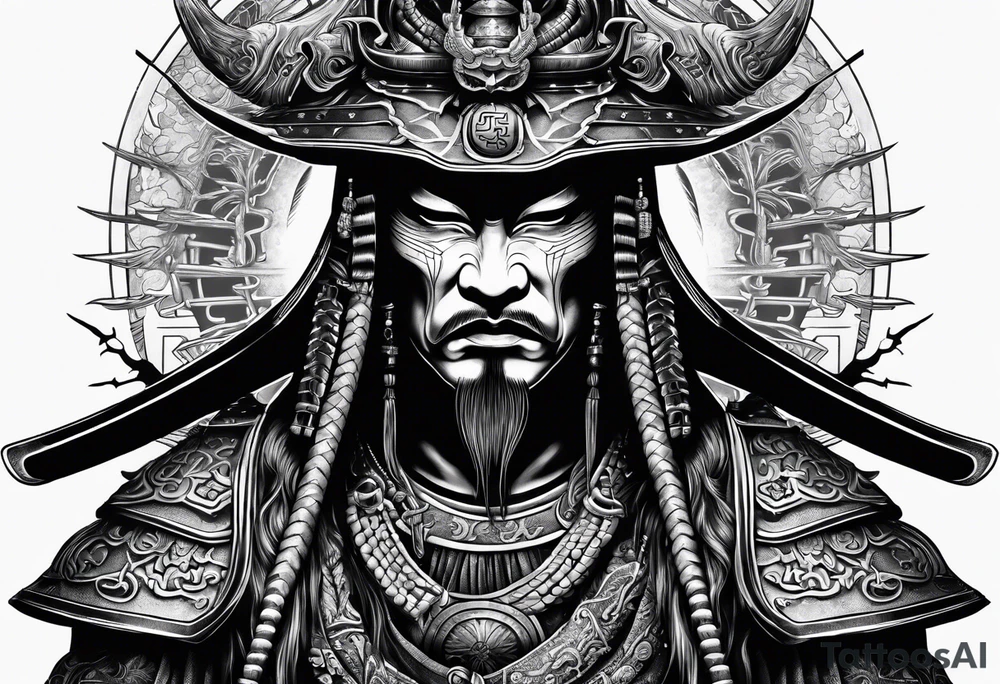 Japanese samurai in Giger style tattoo idea