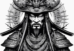 Japanese samurai in Giger style tattoo idea