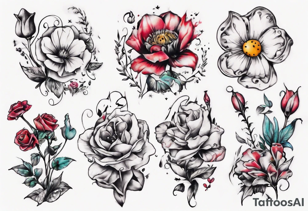 small Alice in wonderland flowers tattoo idea