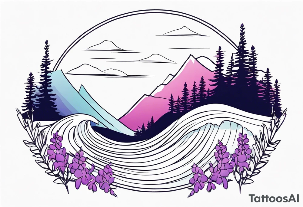 ocean wave with lupine and fireweed. no mountains tattoo idea