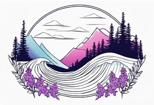 ocean wave with lupine and fireweed. no mountains tattoo idea
