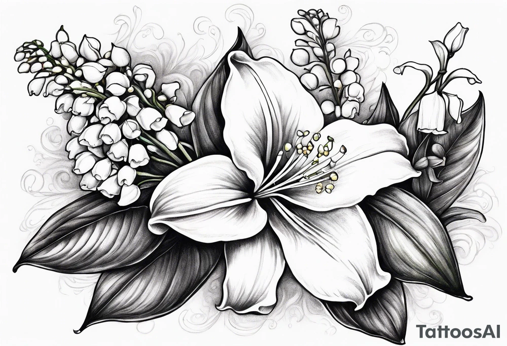 lily of the valley and angel trumpet flowers tattoo idea