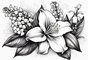 lily of the valley and angel trumpet flowers tattoo idea