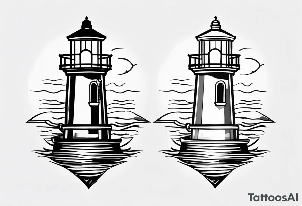 farol iluminado, com a luz acesa em um mar agitado tattoo idea