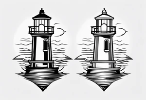 farol iluminado, com a luz acesa em um mar agitado tattoo idea