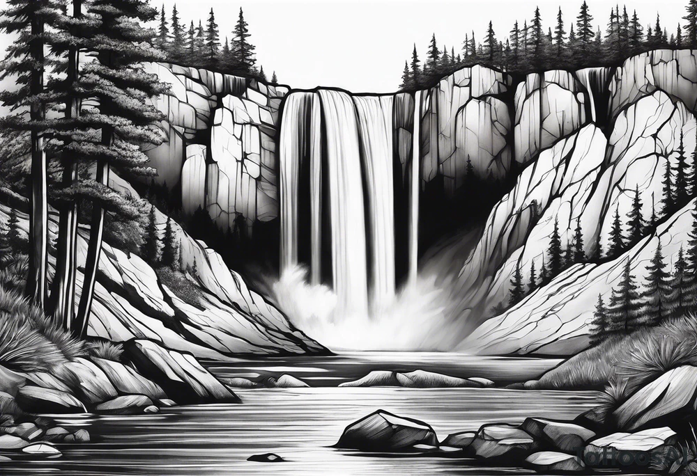 nature landscape with a waterfall tattoo idea
