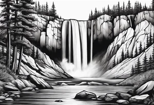 nature landscape with a waterfall tattoo idea