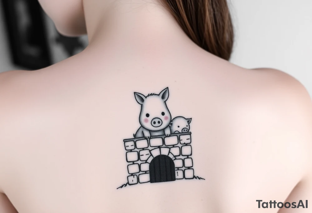 Three little pigs nursery rhyme hiding in a brick house tattoo idea