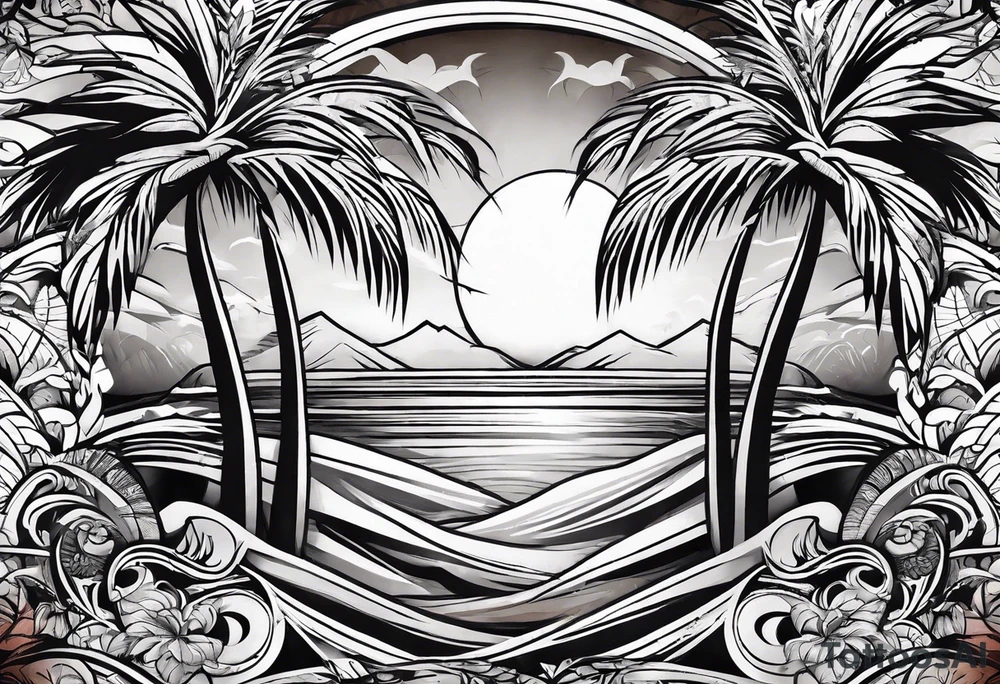 palm tree sleeve tattoo idea