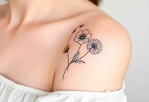 wrist tattoo with marigold, lily of the valley, and chrysanthemum tattoo idea