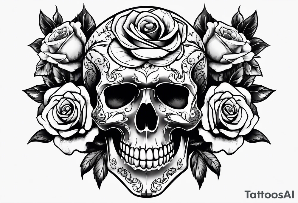 skull and roses tattoo idea