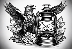 Oil lamp with an eagle next to it tattoo idea