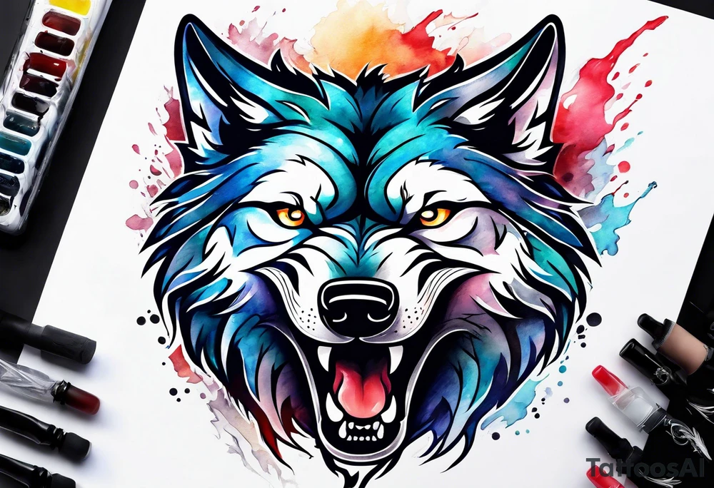 a wolf roaring tattoo idea