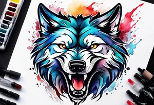 a wolf roaring tattoo idea