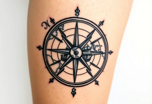 antique compass rose overlaid on weathered world map with sailing ships tattoo idea