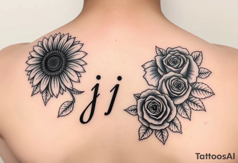 i need more sunflowers and for it to be on the name, but the name is above the flower, and i need roses on the “j” tattoo idea