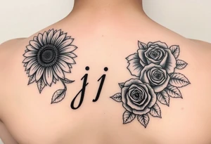 i need more sunflowers and for it to be on the name, but the name is above the flower, and i need roses on the “j” tattoo idea