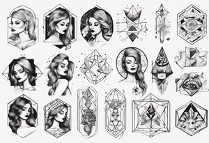 beautiful woman mixed with geometric objects tattoo idea