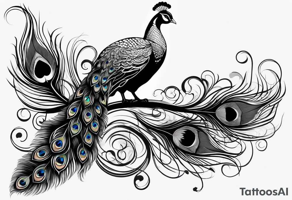 pen with peacock feather tattoo idea